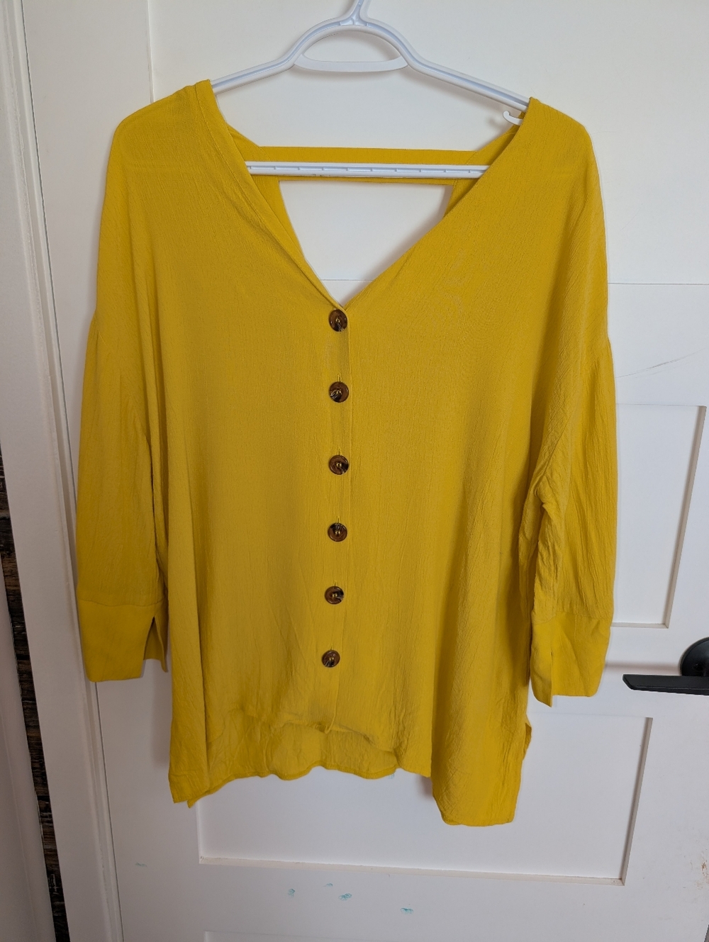 Women's Button-Front V-Neck Top - Mustard Yellow